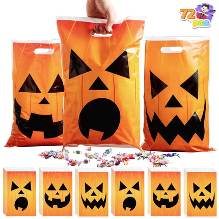 72 Pcs Halloween Trick or Treat Bags Large Halloween Treat Bags for Kids,Halloween Plastics Pumpkins Bags Orange Treat Bags Gift Bags