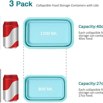 3 Pack 27Oz Silicone Collapsible Food Storage Containers