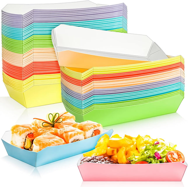 7Inch 2.5Lb Paper Food Boat Trays Disposable Paper Hot Dog Boat Containers, Colorful Kraft Food Serving Tray Boats Plates for Hotdog Sandwich Popcorn Taco Snack Fries Nacho (50Pack)
