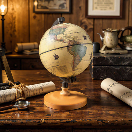 Antique Globe Dia 5.5 Inch Mini Rotating World Globe with Wooden Base