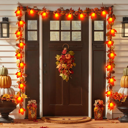 Fall Decor Maples Leaf String Lights, 8.5FT LED Maple Leaf Lights with 10 3D Maple Light, Plug in Fall Decorations for Indoor Outdoor Thanksgiving Christmas Halloween Harvest-Orange