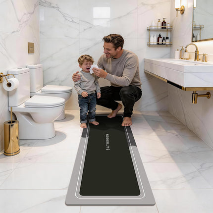 Bath Mat, Super Absorbent Non Slip Quick Dry Thin Rubber Mats for Bathroom Floor, Fit under Door, Shower Rug for Bathtub, Dark Grey