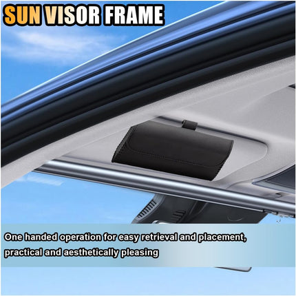 Magnetic Leather Sunglasses Case for Car Visor Clip - Sunglasses Holder Clip for Car Sun Visor - Eyeglass Hanger Mounter Storage Box Auto Glasses Clip Holder Organizer Protective Box (Black)