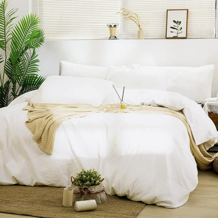 100% Linen King Pillow Cases Set of 2 (20"X36"), White Natural Linen