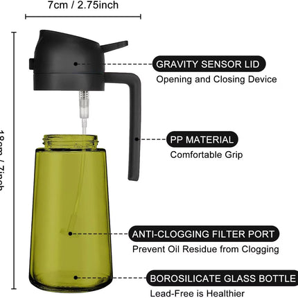 Oil Sprayer for Cooking, 2 in 1 Olive Oil Dispenser Bottle for Kitchen, 16Oz/470Ml Premium Glass Bottle for Air Fryer, Salad, Frying, Bbq,Black