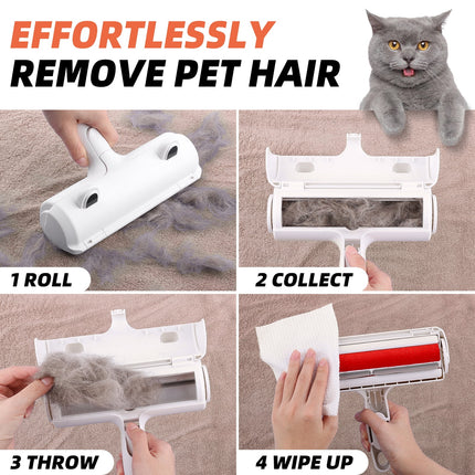 Resuable Pet Hair Remover Multi-Surface Cat & Dog Fur Lint Roller for Furniture & Clothing,White