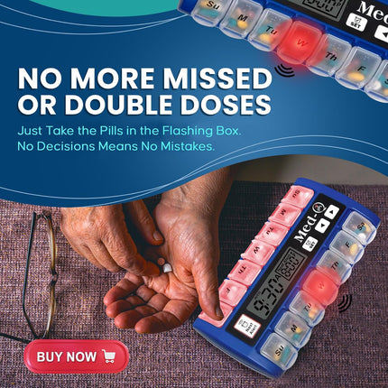 Digital Pill Box with Alarms – Pill Organizer with Flashing Lights & Beeping Reminders – Monthly Pill Dispenser for Seniors, Dementia, Alzheimer’S, Medication & Vitamin Management