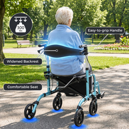 2 in 1 Rollator Walker Aluminum Walking Aid Assistant with Storage Space