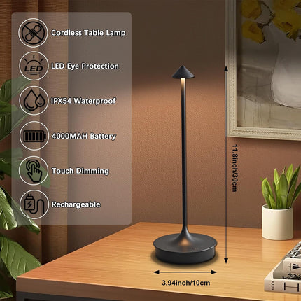 Cordless LED Table Lamp Rechargeable, Battery Operated Table Lamps Touch Dimmable, Portable Outdoor Table Light IP54 Waterproof for Patio Restaurants and Dining Home