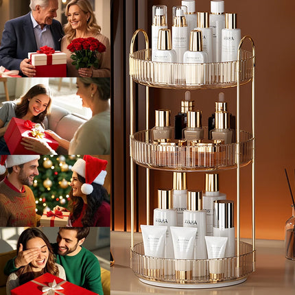 Makeup Organizer for Vanity, 3 Tier 360° Rotating Make up Storage Perfume Organizers for Bathroom Counter, Clear Cosmetic Dresser Lipstick Spinning Holder