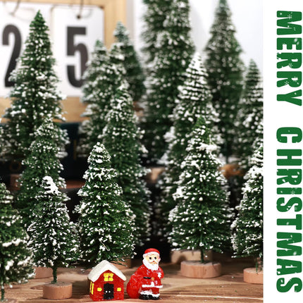 30PCS Artificial Mini Christmas Trees, Mini Pine Tree Sisal Trees with Wood Base Bottle Brush Trees for Christmas Table Top Decor Winter Crafts Ornaments