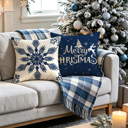 Christmas Pillow Covers 18X18 Blue Christmas Decorations Snowflake Throw Pillow Covers Xmas Tree Winter Holiday Decor Cushion Case for Sofa Couch Set of 4