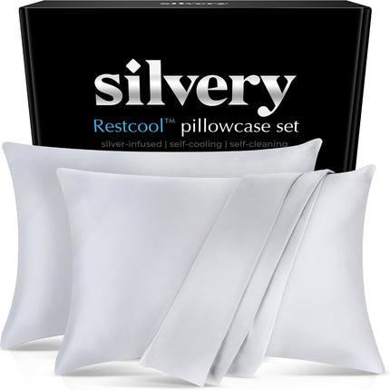 Restcool™ Silver Infused Cooling Pillowcase Set - 2 Pack Self-Cooling Pillowcases with  Technology™ for Hot Sleepers & Night Sweats (Gray, King (U.S. Standard))