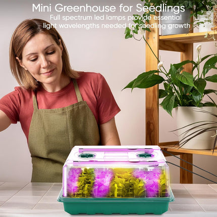 192 Cell Seed Starter Tray with Grow Light, Seed Starter Kit with Adjustable Humidity Dome, Seed Starting Trays Plant Starter Kit for Seeds Growing Starting, Indoor Gardening, Greenhouse