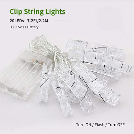 Photo Clip String Lights LED Battery Operated Starry Fairy Copper String Lights with Clips Warm White for Pictures Bedroom Wall Patio Halloween Thanksgiving Christmas Party Wedding Décor