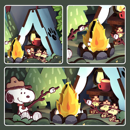 DIY Miniature Kit Book Nook - Snoopy'S Beagle Scouts Camp Scene | Detailed Light-Up Character Diorama Craft | Charming Puzzle Kit | Shelf Decor | Gift for Snoopy & Peanuts Fans