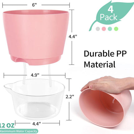 4 Pcs Self Watering Plant Pot , 6 Inch Plant Pot with Drainage Hole and Large Capacity Reservoir, Pots for Plants with Saucer, 2 in 1 Indoor Plant Pots Indoor Perfect for Living Room, Odorless