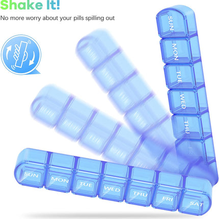 Extra Large Pill Organizer 2 Pack, XL Pill Box 7 Day, Weekly Pill Case with Large Capacity, Jumbo Organizer, BPA Free (Blue+Green)