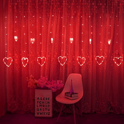 Valentines Day Lights, 138LED 9FT 12Heart Curtain String Lights with 8 Modes, Plug in Galentines Decorations for Indoor Window Outdoor Wedding Party Decor (Red)