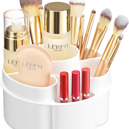 Small 360 Rotating Makeup Organizer, 5 Compartments, round White