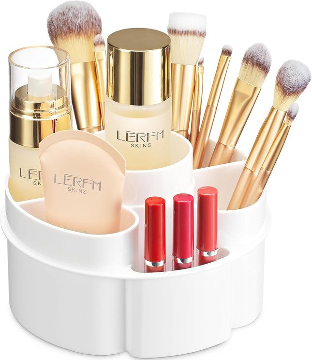 Small 360 Rotating Makeup Organizer, 5 Compartments, round White