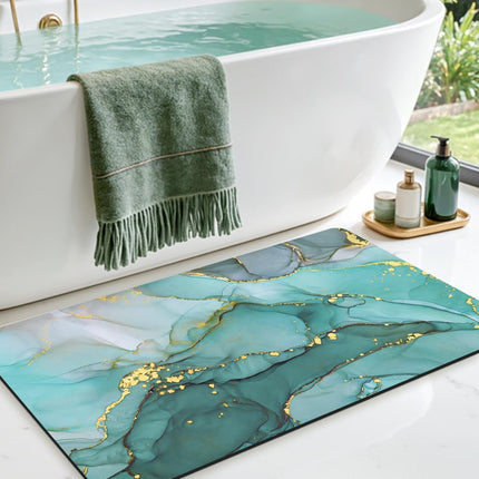 Marble Bathroom Mat Ultra Thin, 36X24 Non Slip Bath Rug, Turquoise