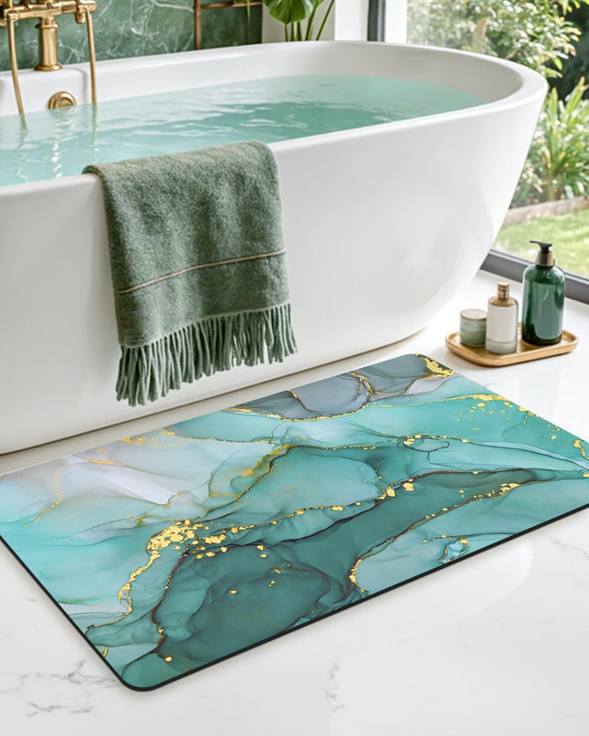 Marble Bathroom Mat Ultra Thin, 36X24 Non Slip Bath Rug, Turquoise