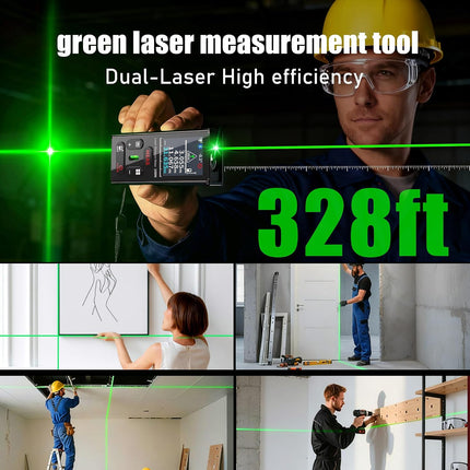 ZC-L387 Laser Distance Measuring Tool,328Ft Dual Green Laser Measure