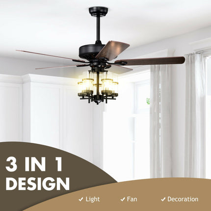 50 Inch Noiseless Ceiling Fan Light with Explosion-Proof Glass Lampshades