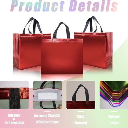 15 Pcs Glossy Red Reusable Gift Bags with Handles, 12.6 X 4.7 X 11 in Party Bags with Sturdy Base, Holiday Goodie Bag Bulk for Birthday, Wedding, Party, Xmas