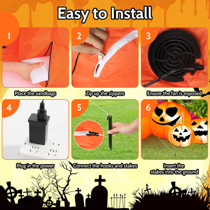 8.1Ft Halloween Inflatable Blow up Pumpkin Decoration,7 Glitter Pumpkins with Black Cat,Built-In LED Lights for Halloween Holiday,Yard,Garden,Lawn