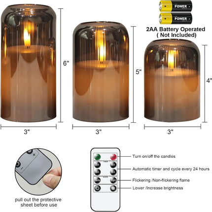 Striped Glass Flameless Candles Battery Operated with Remote Timer