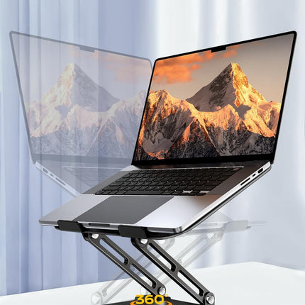 360° Rotating Laptop Stand for Desk, Metal Foldable Laptop Riser,Black
