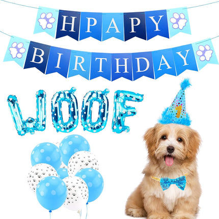 Dog Birthday Party Supplies, Adjustable Blue Dog Bandana Set
