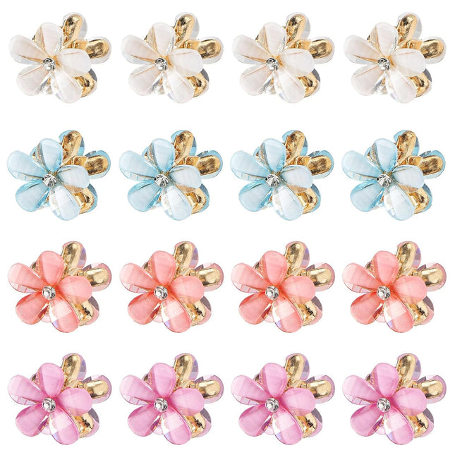 Small Flower Hair Clips for Women 16PCS Colourful Mini Crystal Flower Claw Clips for Thin/Thick Curly Hair Non Slip Bangs Pins(16Pcs-Style 7)