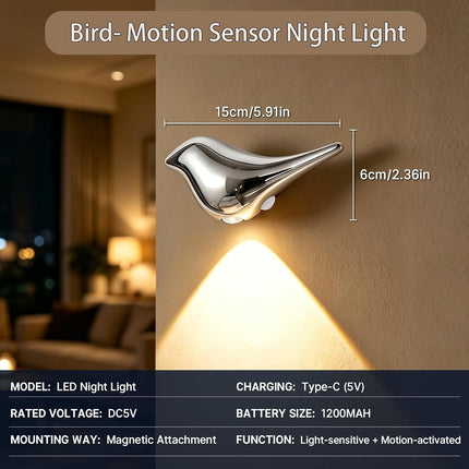 Motion Sensor Night Light:Cute Bird Rechargeable Lights 2 Pack