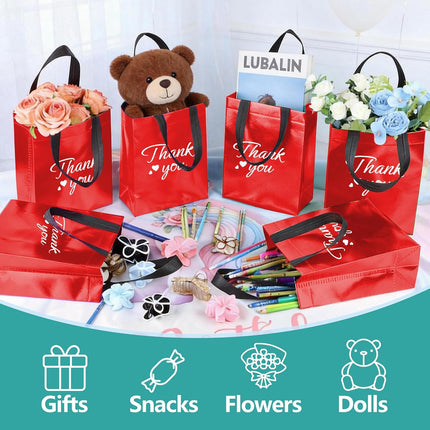 60 Pcs Reusable Gift Bags with Handles Set (10 X 8 X 4 Inch), Include 30 Thank You Bag & Tissue Paper, Medium Red Gift Bag Bulk for Birthday, Baby Shower, Bridal Shower, Wedding, Party & Events