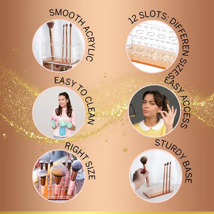 Makeup Brush Holder Organizer, Brush Holder for Vanity, Acrylic Makeup Brush Organizer Countertop Makeup Brush Drying Rack, 12 Slots Acrylic Holder