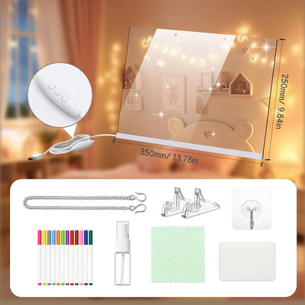 17'' Led Drawing Board for Kids - Flicker-Free LED Note Board, 10 Light Effects & 4 Light Intensities Drawing Tablet, Gifts for Girls Boys Aged 4-12, Doodle Glow Pad with Controller, 12 Markers