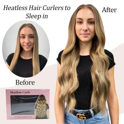 Overnight Heatless Curls,No Heat Hair Curlers to Sleep In, Soft Heatless Curling Ribbon Set with Clip Hair Rollers for Blowout Look Long Hair(Black)