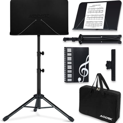 Sheet Music Stand,5 in 1 Dual-Use Folding Sheet Music Stand & Desktop Book Stand with Portable Carrying Bag & Music Sheet Clip Holder & Sheet Music Book(Black) (AS-M55)