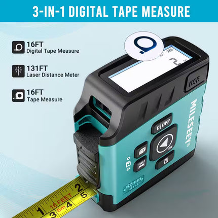 DT20 130 Ft. 3-In-1 16 Ft. Digital Tape Measure, Laser Distance Meter, Area, Volume. Pythagorean, Rechargeable