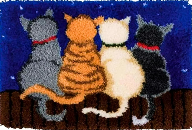 Howie'S Latch Hook Kit, DIY Cats Rug Crochet Yarn Kits for Adults, Color Preprinted Pattern Embroidery Decoration (Cats-Night, 19.69 X 14.96 Inch)