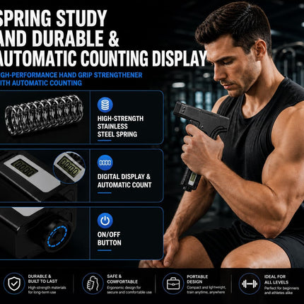 Grip Strength Trainer with Finger Exerciser, Digital Counter Adjustable Hand Grip Strengthener Trigger-Style Grip Strength Trainer, Index-Finger Squeeze Trainer for Strength Training, Recovery and Muscle Building