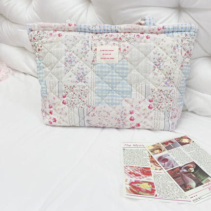 Top Zipper Floral Quilted Bag Small Tote Bag for Women