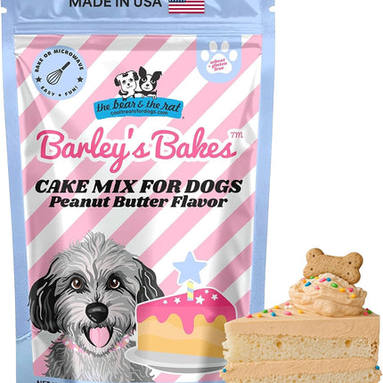 The Bear & the Rat Dog Birthday Cake Mix for Dogs, Peanut Butter Flavor, Makes Dog Birthday Cake & Cupcakes, Gluten-Free Dog Treat Baking Mix, Made in USA, 7.5 Oz
