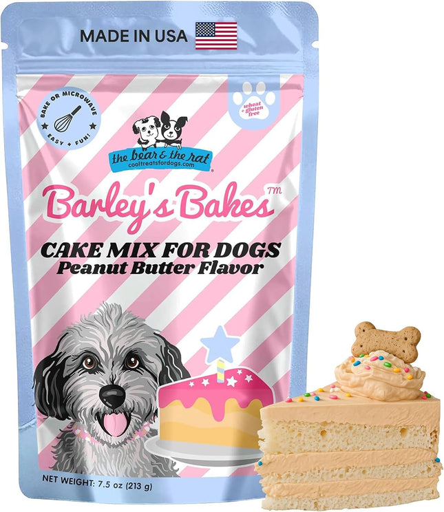 The Bear & the Rat Dog Birthday Cake Mix for Dogs, Peanut Butter Flavor, Makes Dog Birthday Cake & Cupcakes, Gluten-Free Dog Treat Baking Mix, Made in USA, 7.5 Oz
