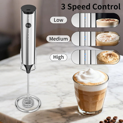 Rechargeable Hand Frother with Stand, Handheld Milk Frother for Coffee