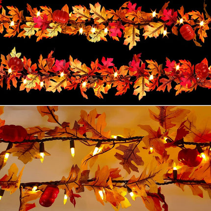 Fall Maple Leaf String Lights Plug in 120V UL Certified, Thanksgiving Decorations Fall Garland Lights String 8Ft with Traditional 35 Incandescent Bulbs for Halloween Garland Fall Decor for Outdoor