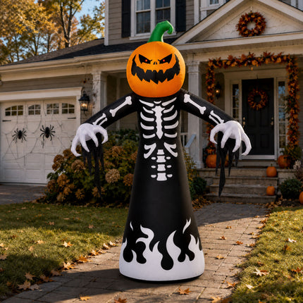 9 Ft Halloween Inflatables Pumpkin Skeleton Decorations with Built-In LED Lights,Large Blow up Decoration for Yard Lawn Garden Indoor Outdoor, Pumpkin Skeleton Inflatable Decoration